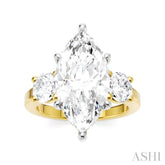 1 Ctw Tri-Mount Marquise Shape Center Round Cut Diamond Semi Mount Engagement Ring in 14K Yellow and White Gold